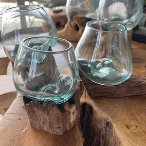 Molten Glass on Driftwood Terrarium with free Moss,Wood Molten Glass, Blown Glass, Melted Glass, Hand Blown Recycled Glass, Succulent