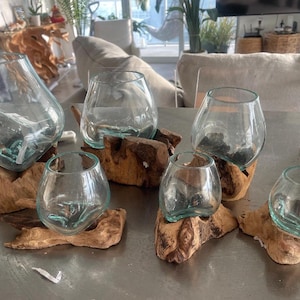 Molten Glass on Driftwood many sizes,Wood terrarium,Blown Glass,Melted Glass, Hand Blown Recycled Glass,Succulent Planter
