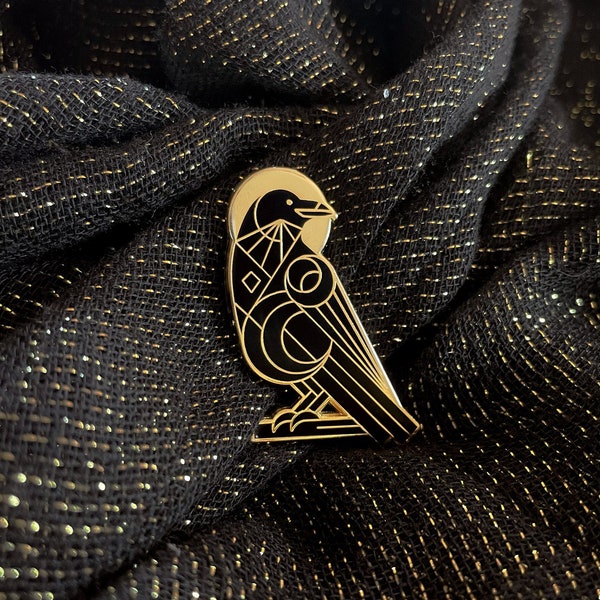 Raven Enamel Pin • Bird Pin • Art Deco Pin • Goth Pin • Avian Pin • Black Pin • Lapel Pin • Brooch Pin • Geometric Art • Geometry Pin • Gift
