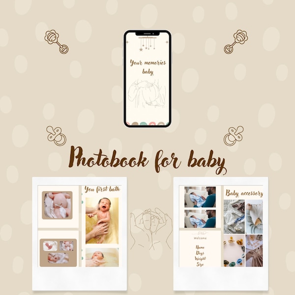 Personalized baby digital album - Photobook - 110 birth pages - Canva template - Memory book - Maternity canvas template