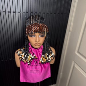 Full Lace short Koroba with bang head   fulani Tribal cornrow  braid wig for black women - lightweight  braided wig for black women