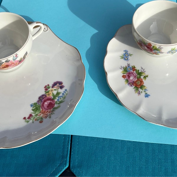 Vintage SNACK PLATES, Nasco Del Coronado Floral Tea Cups & Snack Plates - Set of 2,  option for plates only also available