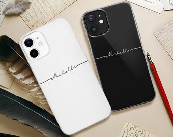 Personnaliser le nom de l'étui de téléphone pour iPhone 14 13 12 11 Pro Xr Xs Max Samsung personnalisé manuscrit Cursive Script Signature nom étui transparent