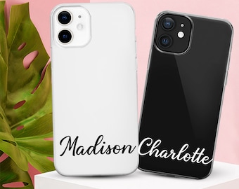 Customize Name Phone Case for iPhone 14 13 12 11 Pro Xr Xs Max Samsung Personalized Handwritten Monogram Name Soft Case Birthday Gift