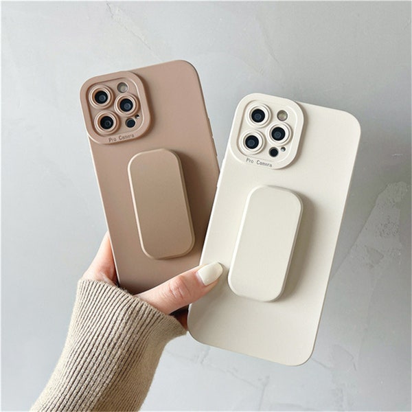 Simple Pure Color Shockproof iPhone Case with Stand Holder For iPhone 15 14 13 12 11 Pro Max Case XR X XS Max With Silicone Soft Cover