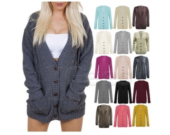 V Neck Cozy Knit Cardigan, Women Cardigan Sweater, Cardigan Knitted Sweater, Thick Warm Jacket, Ladies Classic Open Front Chunky Knit