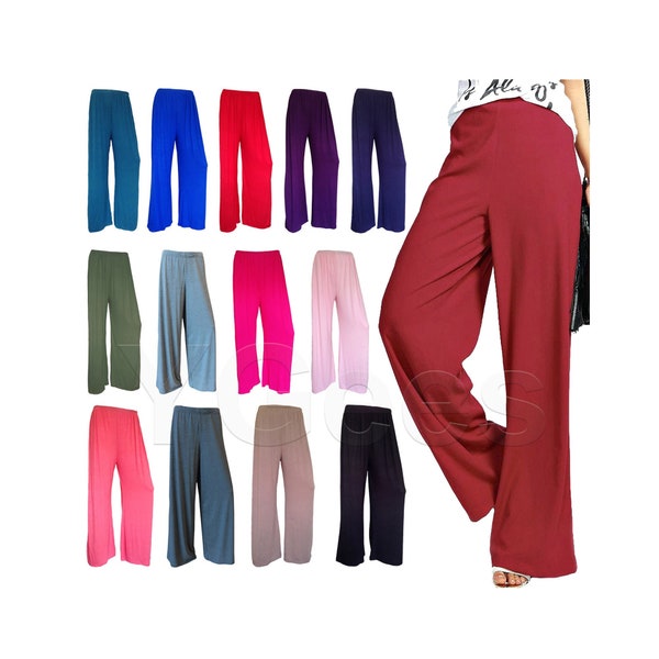 Women's Italian Palazzo Trouser | Plain Baggy Elasticated Waist Loose Fit Pant | Ladies Wide Leg Trouser Bottom | Women's Palazzo Pants