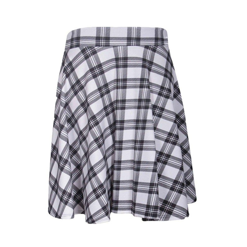 Skirt for Women Elasticated Waist Flippy Knee Length Skater Midi Skirt Flared Jersey Dress Ladies Pencil Skirts Plus Size Box Check Skirt White Tartan