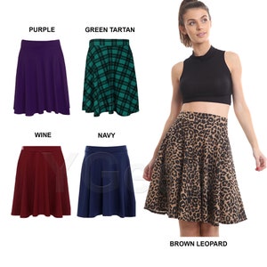 Skirt for Women Elasticated Waist Flippy Knee Length Skater Midi Skirt Flared Jersey Dress Ladies Pencil Skirts Plus Size Box Check Skirt image 10