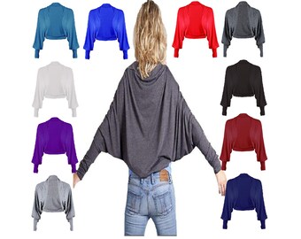 Womens Ladies Long Sleeve Batwing Shrug Bolero Cardigan Casual Party Holiday Wear Plus Size (8-26) Top