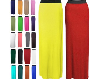 Womens Ladies Plain Gypsy Long Maxi Skirt Casual Bodycon Pencil Summer Dress, Office Party & Holiday Wear Costume Plus Size (8-26)