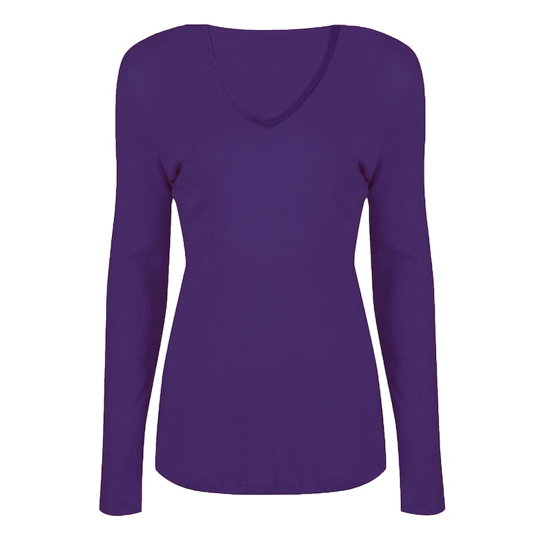 Custom V Neck Shirt, Women T shirt, Personalized Soft V-Neck T Shirt, Unisex Fit Long Sleeve Round Scoop, Ladies Jumper, Plain Clothing Purple
