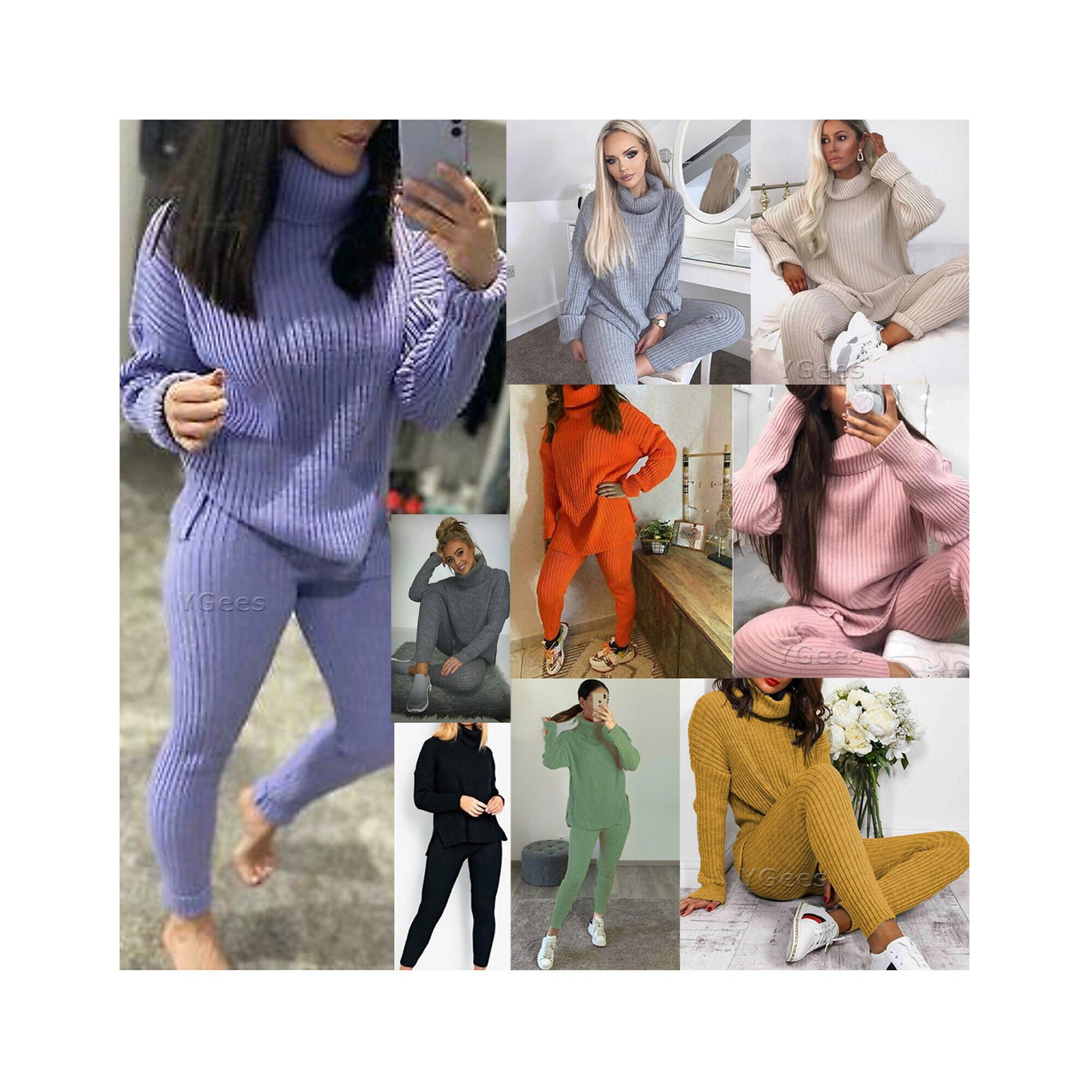 Womens Long Sleeve Shirt & Yoga Leggings Two Piece Set Matching Knitted  Loungewear Set Matching Pajama Set Merino Wool Clothing 160gsm 