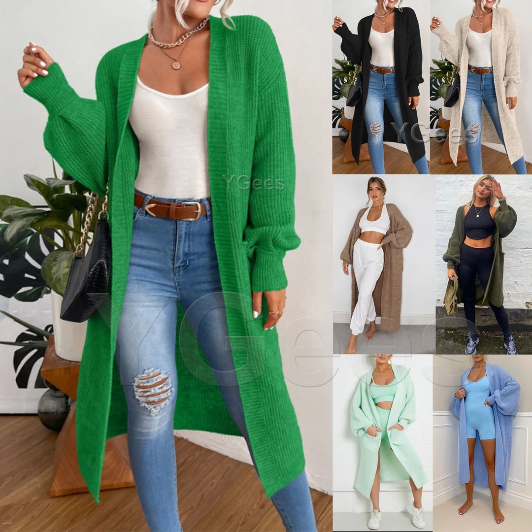 Long Maxi Knitted Cardigan Ladies Chunky Knit Balloon Sleeve Etsy UK