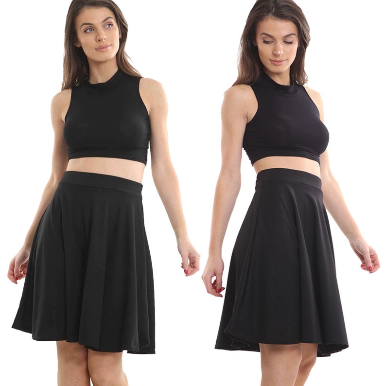 Skirt for Women Elasticated Waist Flippy Knee Length Skater Midi Skirt Flared Jersey Dress Ladies Pencil Skirts Plus Size Box Check Skirt Black