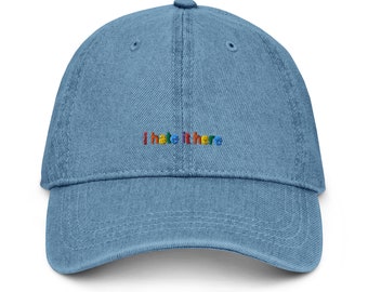 I Hate It Here Denim Dad Hat (Pride Rainbow Font)