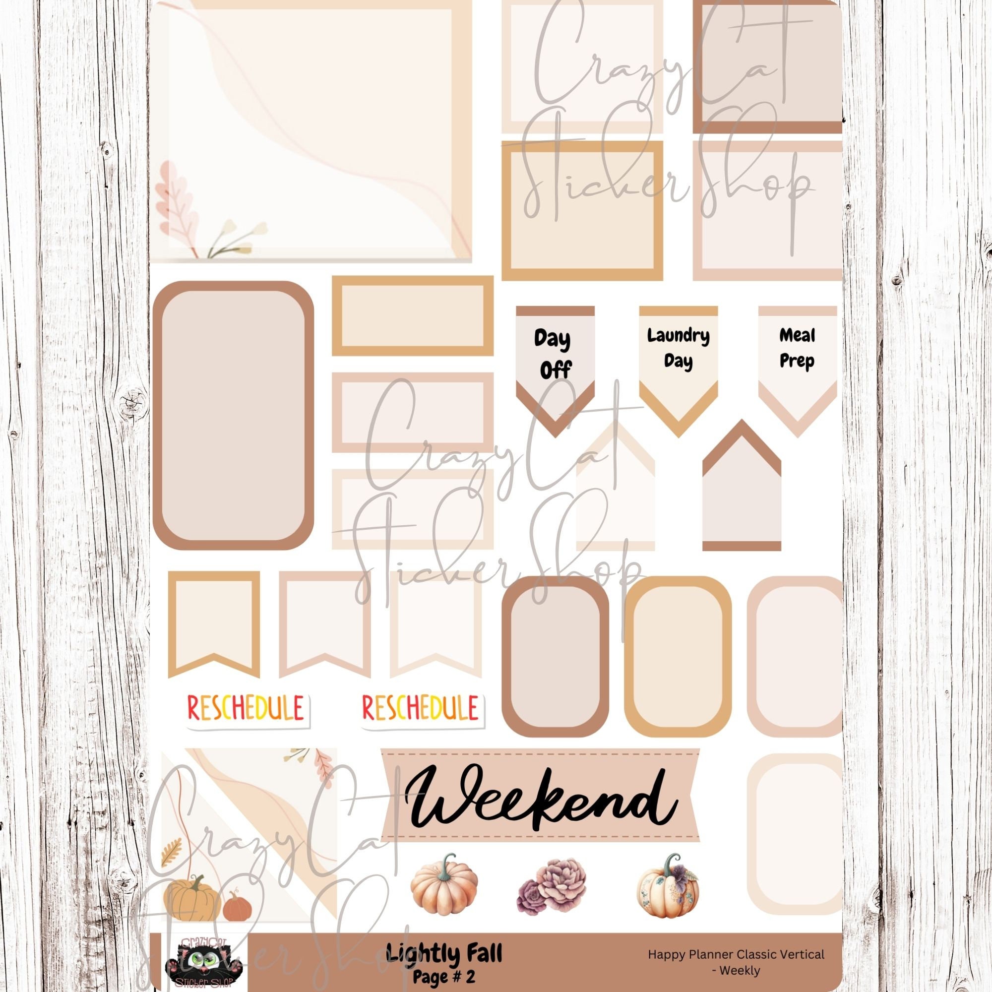 Lightly Fall Printable Weekly Planner Sticker Kit, HP Classic Vertical ...