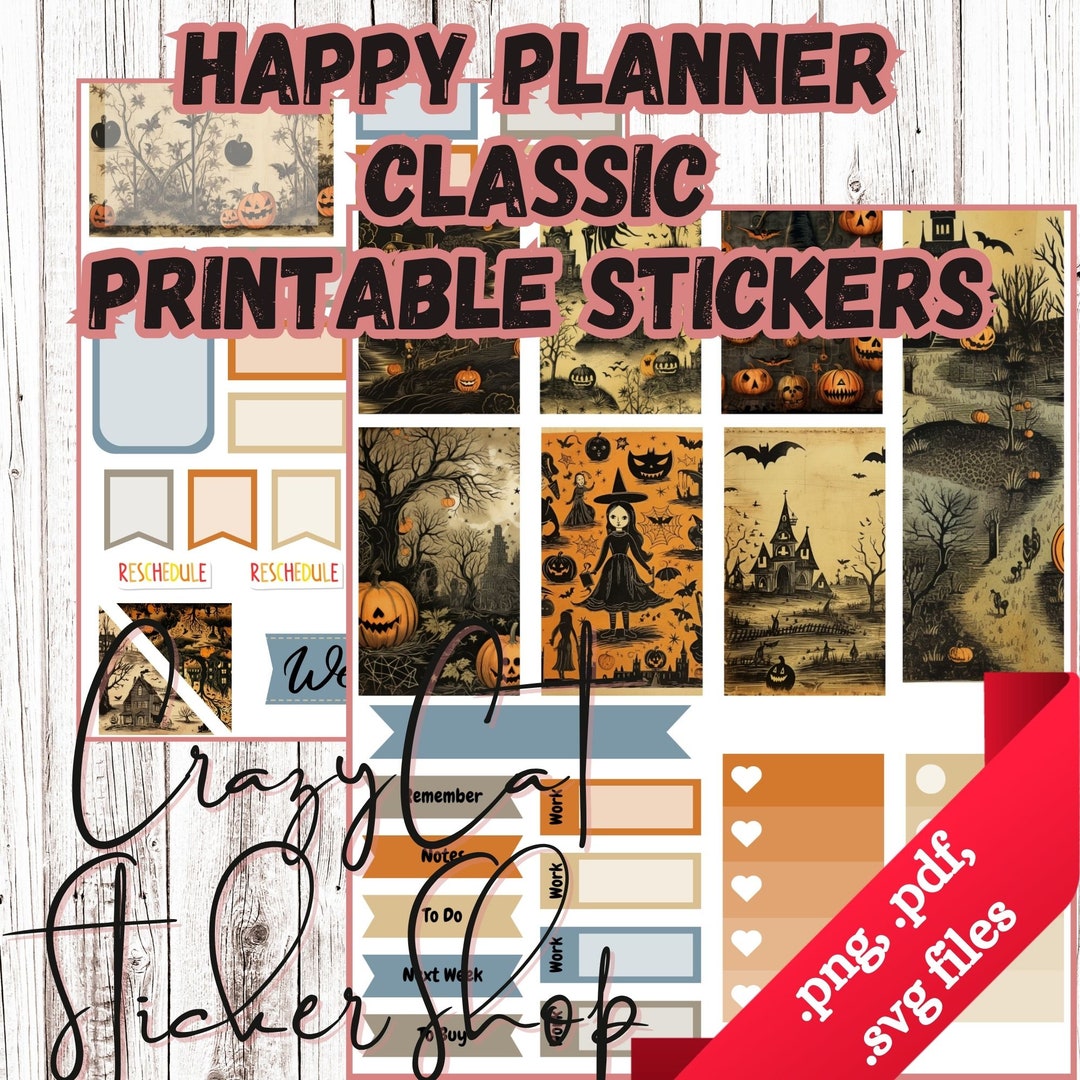 Vintage Halloween Weekly Planner Sticker Kit, HP Classic Vertical Cut ...