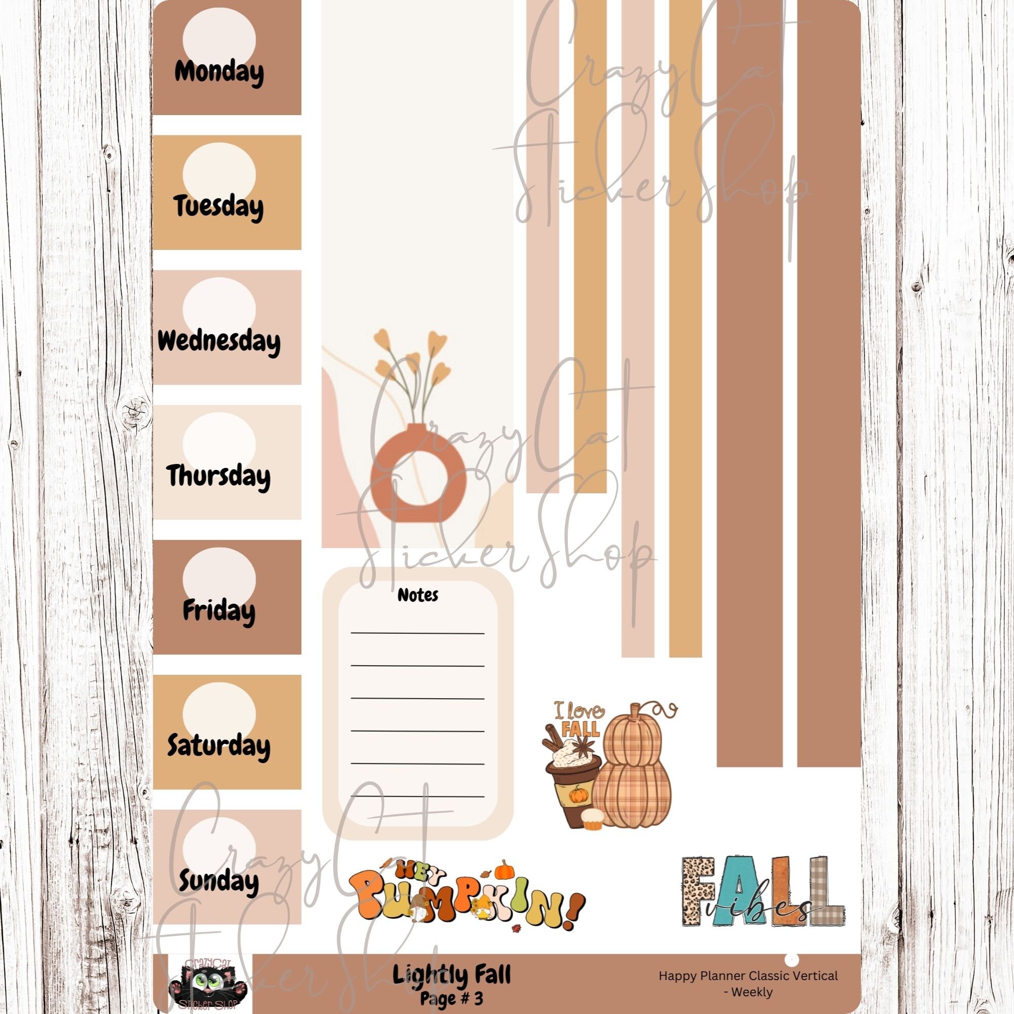 Lightly Fall Printable Weekly Planner Sticker Kit, HP Classic Vertical ...