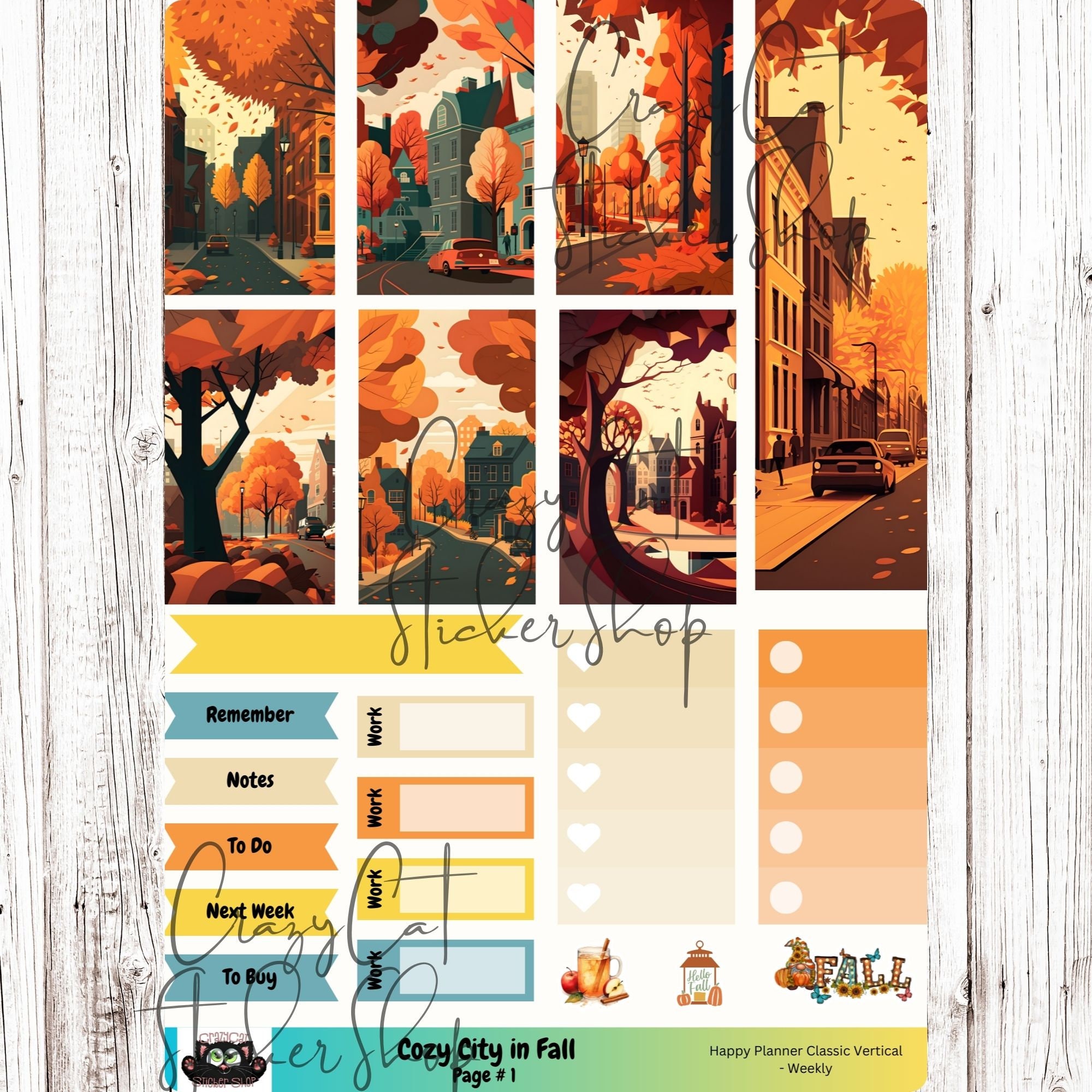 Cozy City in Fall Weekly Planner Sticker Kit, HP Classic Vertical Cut ...