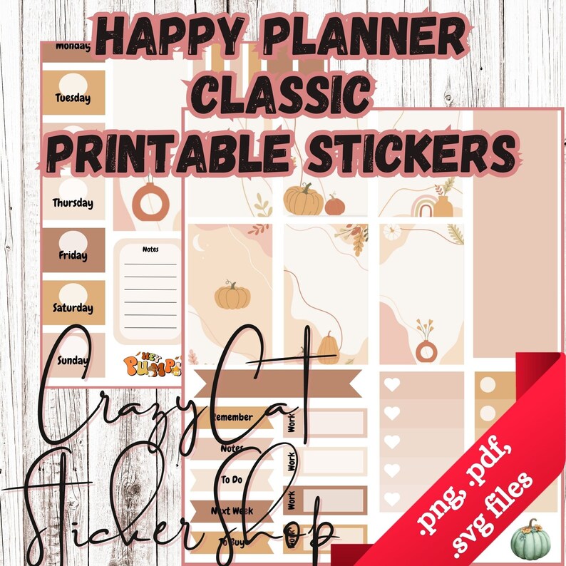 Lightly Fall Printable Weekly Planner Sticker Kit, HP Classic Vertical ...