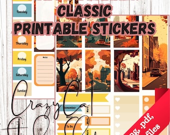 Cozy City in Fall Weekly Planner Sticker Kit, HP Classic Vertical Cut ...