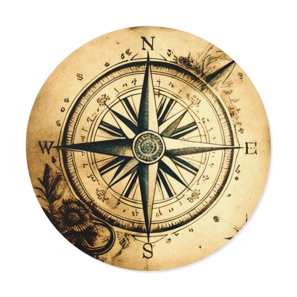 Gift Ideas Round Vinyl Stickers Vintage Style Compass on Old Paper