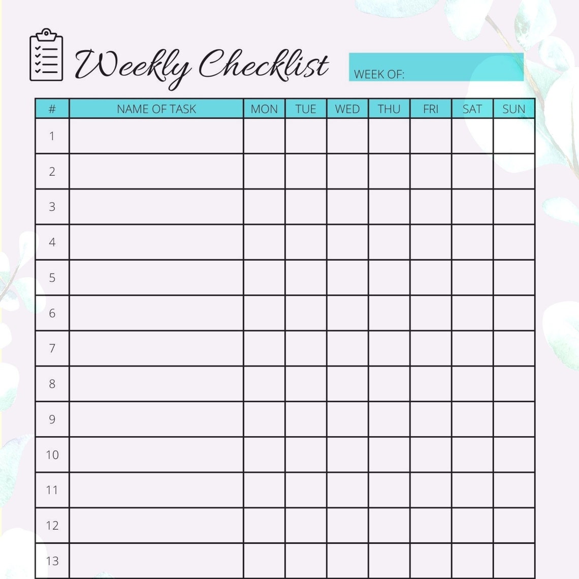 Printable Weekly Checklist, Printable Checklist, Printable To-do List ...
