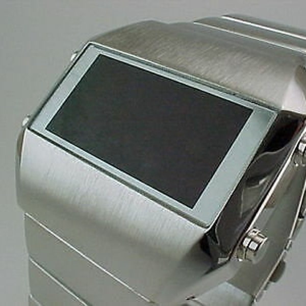 Montre rétro à LED Time-shop-UK - Argenté - Hommage au style des années 1970 - Ère LCD numérique Rare style ancien moderne futuriste des années 70 inhabituel de l'ère spatiale