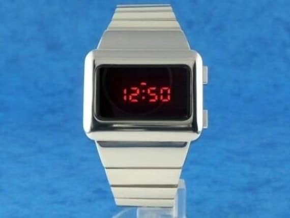Time shop uk Retro LED Watch Silver Homage to the 1970s Vintage Digital LED LCD Omega Time Computer TC2 Inspired Space Age Futuristic Etsy UK