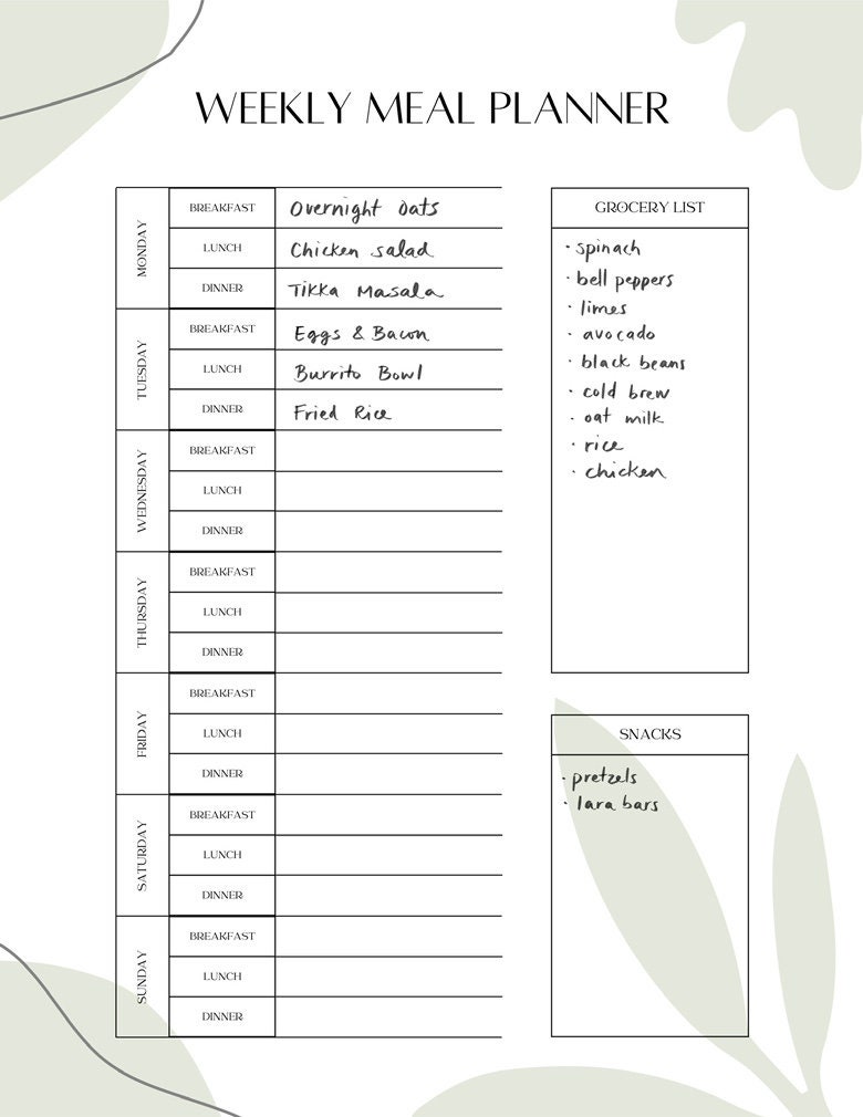 Printable Weekly Meal Planner Instant Download Planner Meal - Etsy