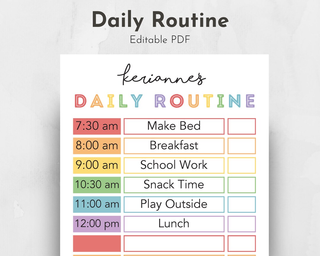 Kids Daily Routine Chart Editable and Printable Daily Chore Chart PDF ...