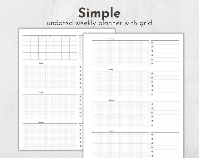 Simple Weekly Planner With Grids, Printable Planner, Planner Inserts ...