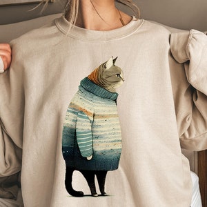 Fat Gray Cat in Sweatshirt, Winter Cat Sweatshirt, Cat Lover Sweatshirt, Fat Cat Sweatshirt, Pet Lover Sweatshirt