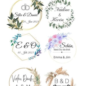 Personalisierte Aufkleber Sticker Etiketten, Hochzeit, Geburtstag, Feier, Taufe, Kommunion, Danke Aufkleber, Aufkleber mit Namen, Boho Style Bild 1