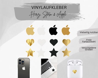 2 STÜCK Apple IPhone Aufkleber Vinylaufkleber für Handyhülle| Laptop | Macbook | Airpods | Apple Logo | Herz | Stern | Mini Sticker