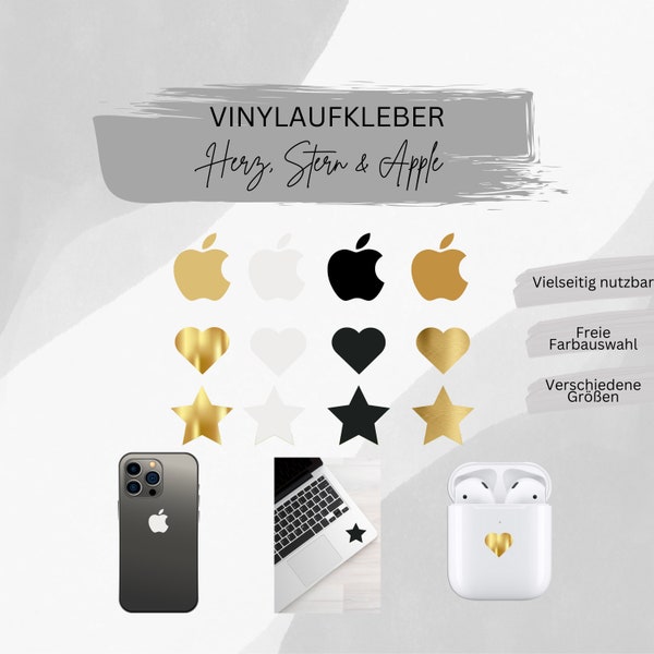 2PCS Apple IPhone Decal Vinyl Sticker for Phone Case| Laptop | Macbook | Airpods | Apple Logo | heart | Star | Mini stickers