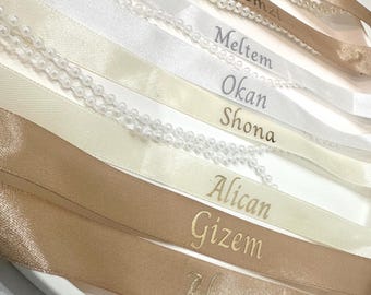 Personalisiertes Ringband mit oder ohne Perlen | Verlobungsband mit Namen | Nişan Söz | yüzük kurdelesi |