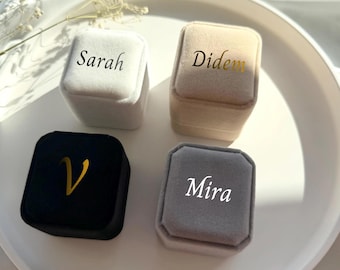 Personalized velvet ring box with slot – ring box for weddings & engagements | Nisan Yüzük Kutusu | Initials or names