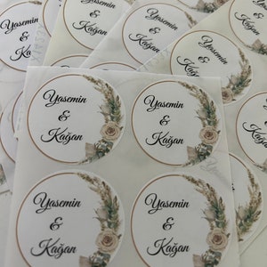 Personalisierte Aufkleber Sticker Etiketten, Hochzeit, Geburtstag, Feier, Taufe, Kommunion, Danke Aufkleber, Aufkleber mit Namen, Boho Style Bild 5