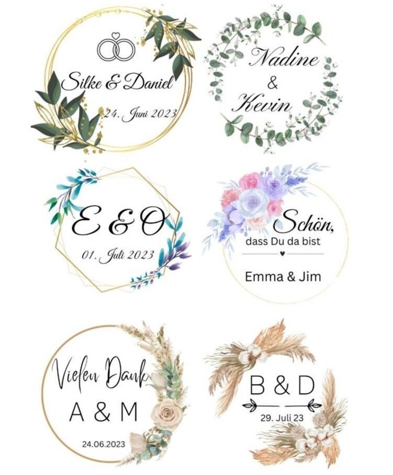 Personalisierte Aufkleber Sticker Etiketten, Hochzeit, Geburtstag, Feier, Taufe, Kommunion, Danke Aufkleber, Aufkleber mit Namen, Boho Style Bild 1