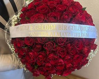 Nastro bouquet personalizzato con testo personalizzato | Bouquet da sposa, Kız İsteme, Söz, Nişan | Nastro per bouquet da sposa | 99 Gülle geldim | Decorazione di nozze