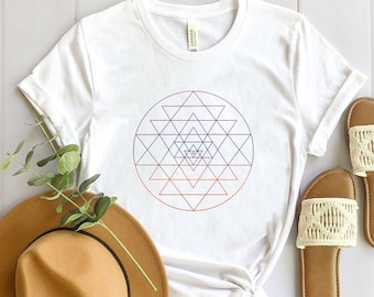 Sri Yantra Symbol. Sacred Geometry. Yoga Symbol T-shirt, Spiritual Mindfulness, Sacred Geometry T-shirt, New Age Woke, Colourful Gradient.
