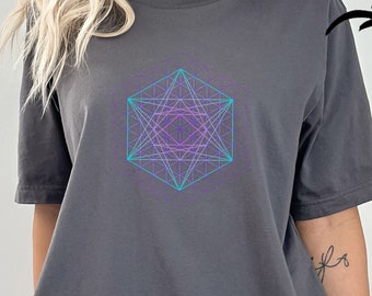 Platonische Körper, Blume des Lebens, Heilige Geometrie Kunst, Metatron Würfel T-Shirt, Psychedelisches Shirt, Spiritualität Kleidung, Meditation Top, Yoga Geschenke