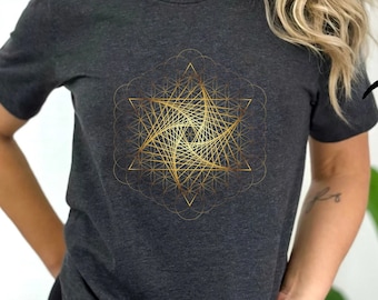Sacred Geometry Symbols With Flower of Life Gradient Colours, Psychedelic Artwork, Meditation Esoteric Geometry Top, Spiritual Clothing