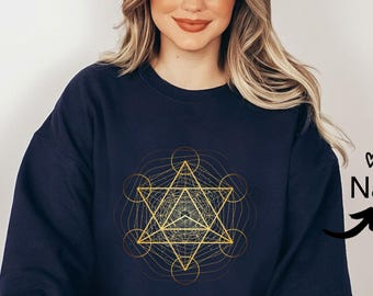 Platonisches Solid Metatron Cube Gold Sweatshirt, spirituelle Kunst, Heilige Geometrie Shirt, esoterisches Wissen
