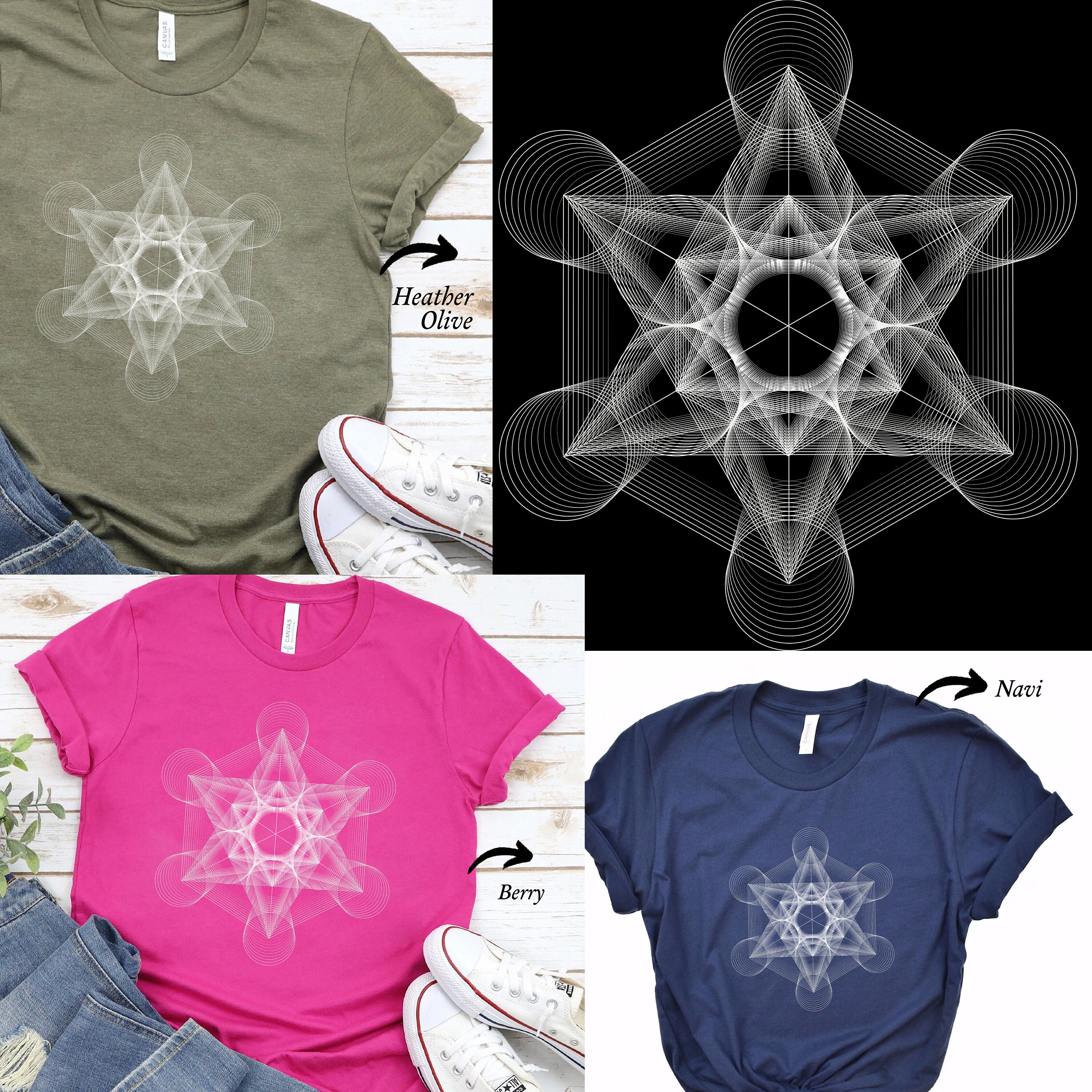 Olivenorma Metatron's Cube Double-Sided Printed Geometric V-Neck T-Shirt