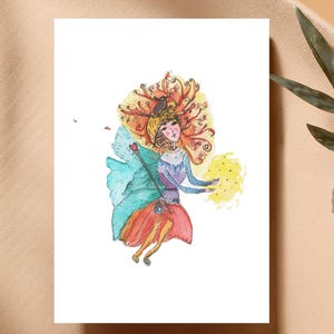 Watercolor Hight Priestess Magical Light Love Bringer, Fairy Illustration, Nursery Decor,  Fantasy Art, Whimsical Illustration
