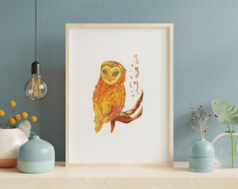 Eule Geist Tier Lichtsprache Druck, Aquarell Magie, Fee Illustration, Kinderzimmer Dekor, Fantasy Kunst, Wunderliche Illustration