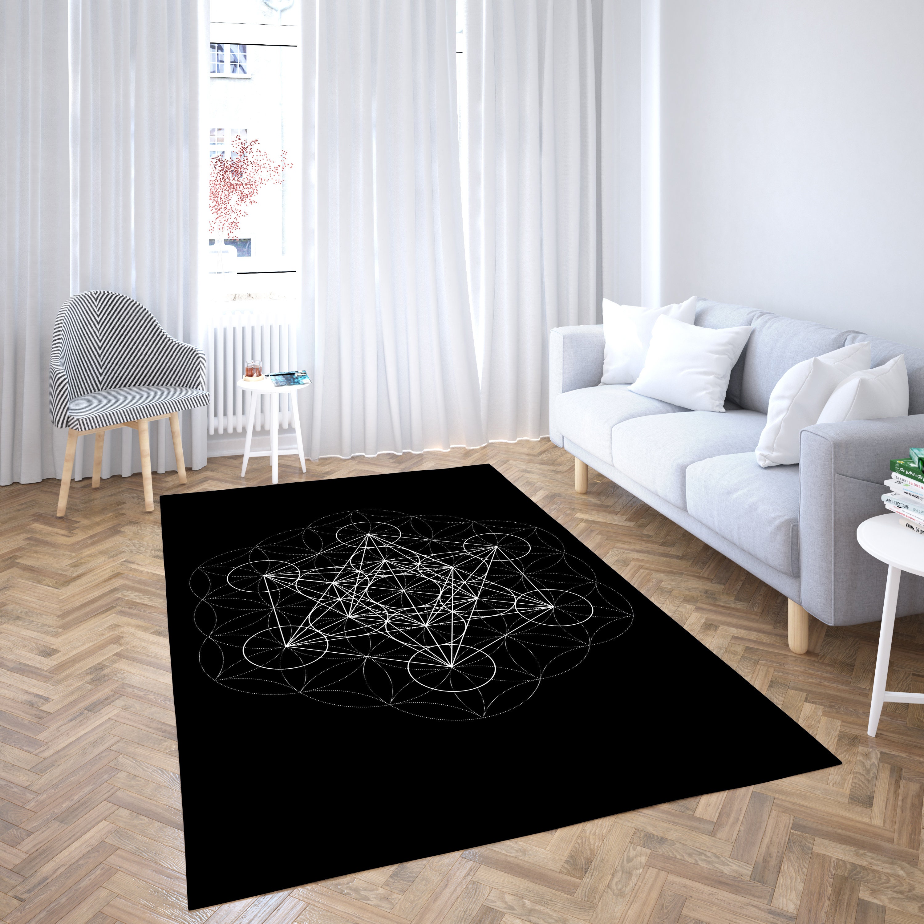 Metatron Cube Rug Metatron Cube Flower of Life Rug, Sacred Geometry Meditation Art Decor ...